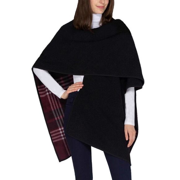 Ike Behar Ladies Reversible Poncho Style Wrap with High Pile Fleece - Picture 6 of 16